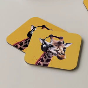Giraffe Coaster Drinks Tea Coffee Music Headphones DJ Music Funny - Picture 1 of 2