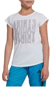 Adidas Girls' T-Shirt Raglan Graphic Short Sleeve Crew Neck Top White Size Small - Picture 1 of 5