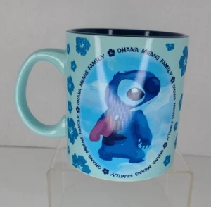 Disney Stitch Ohana Means Family 20 oz Coffee Mug Glitter Flowers - Picture 1 of 9