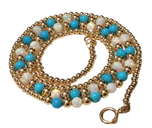 Collar Turquesa Bella Durmiente Ópalo Australiano Oro Amarillo 14K Cuentas 585 - Imagen 1 de 12