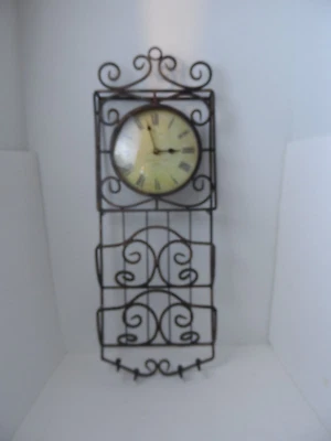 Стержень железа металлическая щетка латуни настенные часы с 2 почтовые держатели и держатель для ключей 28 «x 10» - Изображение 1 из 4