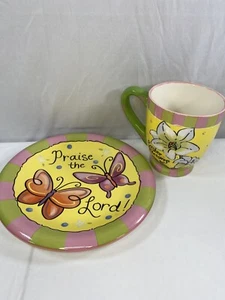 Ostersegen Kaffeebecher und Teller Cracker Fass Flower Power mit Lilie Neu mit Etikett - Bild 1 von 3