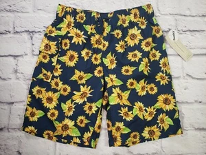 NEW Peyton & Parker Boys Husky Size Navy Sunflower Print Swim Trunks - Picture 1 of 2