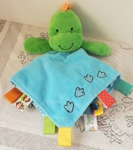Taggies Dinosaur Tracks Satin Lovey Baby Security Blanket Plush Green Blue Dino - Picture 1 of 7