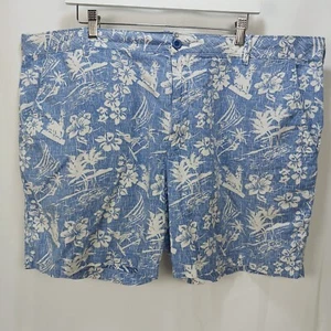 Izod Saltwater Mens 42x7 (44x6.5) Blue Flat Front Hawaiian Floral Walking Shorts - Picture 1 of 9