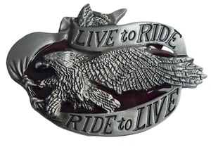 Silver Finish Biker Belt Buckle - Western Biker Belt Buckle Live to Ride - Picture 1 of 4