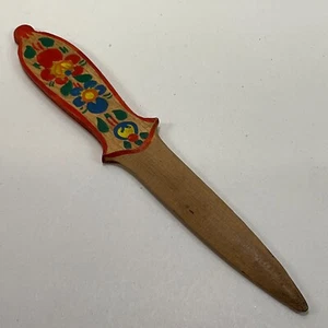Hand Painted Wood Folk Art Flowers Letter Opener Vintage - Picture 1 of 5