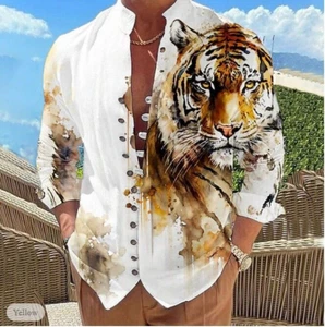 Men's Shirt Animal Lion GraphicStand Collar Black & Yellow Outdoor Size: S - Picture 1 of 6