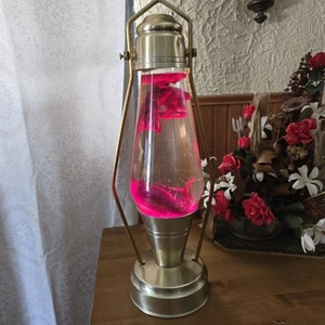 Vintage 1970's Original Retro Gold Tone & Red Lava Lite Lamp - Working - Picture 1 of 7