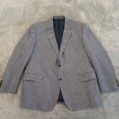 Stafford Blazer Mens 48 Blue Linen Blend Classic Fit Two Button Double Vent - Image 1 of 4