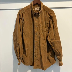Perry Ellis America Corduroy Shirt XL Brown Tan Caramel Toffee Fall Vtg Workwear - Picture 1 of 10