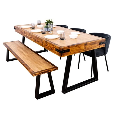 Butchers Block Dining Table with Chunky Trapezium Legs | Solid Oak - Image 1 of 4