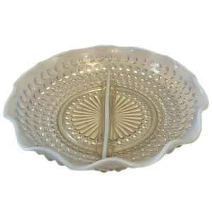 Vintage Schuhnagel geteilt Gewürzschale Mondstein opalisierend Klarglas Rüschenrand - Bild 1 von 4