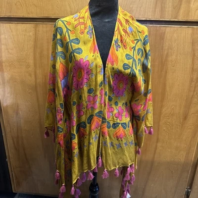 NATURAL LIFE Kimono Talla Única Amarillo Mostaza Floral Borlas Nandita Boho Foto 1 de 4