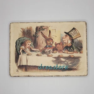 Alice im Wunderland Verrückte Teeparty handgealterte Holz Tablet Kunst 10 x 6,5 Zoll - Bild 1 von 5