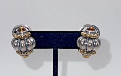 Lagos Caviar 925 /750 Sterling Silver & 18K Gold Omega Back  Citrine Stones - Image 1 of 4