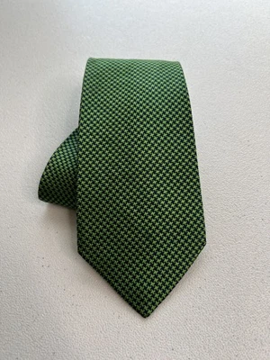 Corbata de diseñador Bullock & Jones verde y azul patrón geométrico 100 % seda hecha a mano Foto 1 de 4