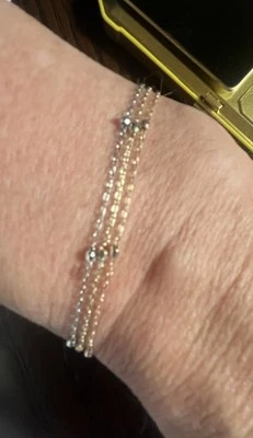"Pulsera tobillera de oro amarillo blanco y rosa de 14 k triple capa 10""" Foto 1 de 4