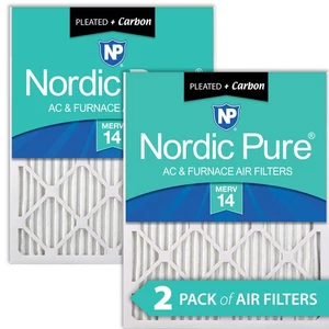 12x20x1 (11_1/2x19_1/2) Pleated Air Filters MERV 14 Plus Carbon 2 Pack - Picture 1 of 7