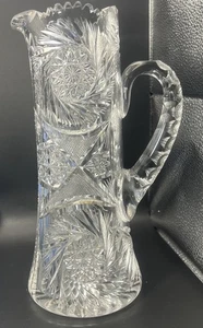AMERICAN BRILLIANT ABP HEAVY CUT CRYSTAL GLASS PITCHER PINWHEELS 11" EUC Antique - Picture 1 of 10