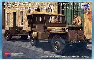 BRONCO 1/35 CB35107 US GPW 1/4 ton 4x4 Utility Vehicle w/37mm Anti-Tank Gun M3A1 - Foto 1 di 2