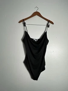 GAZE Sleeveless Black Bodysuit Womens Size Large Spaghetti Straps Strappy - Picture 1 of 11