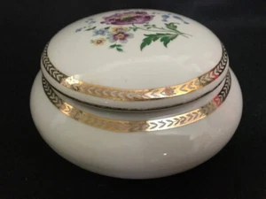 Singer Limoges porcelain trinket box, large, round, vintage, gold edge with hand - Picture 1 of 8