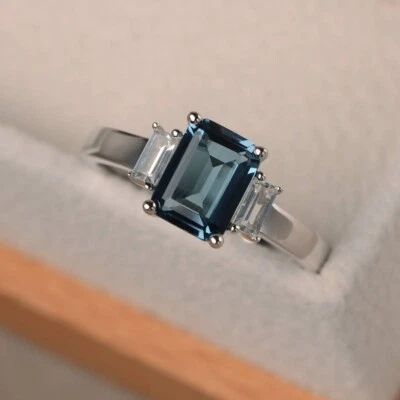 Natural Blue Topaz Minimal Ring 925 Sterling Silver Natural Gemstone Women Ring - Image 1 of 4