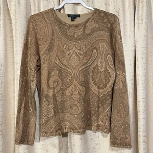Lauren Ralph Lauren Damen großer Pullover braun hellbraun Paisley Seide Kaschmirmischung - Bild 1 von 3