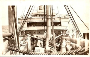 Navy or Marines on Deck of Ship RPPC - Imagen 1 de 2