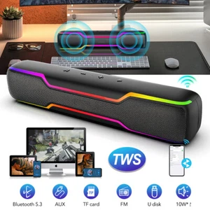 20W Bluetooth RGB Gaming Computer Speaker Deep Bass for PC Laptop TWS Sound Bar - Picture 1 of 13