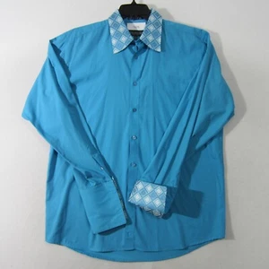 Daniel Ellissa Shirt Men 16.5-36/37 Blue Green Button Long Sleeve Casual 1925 - Picture 1 of 12