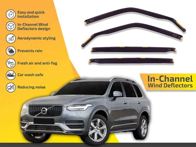 Wind Deflectors In Channel For Volvo XC90 2016-up 4-Pcs Sun Visors Rain Guard - Image 1 of 4