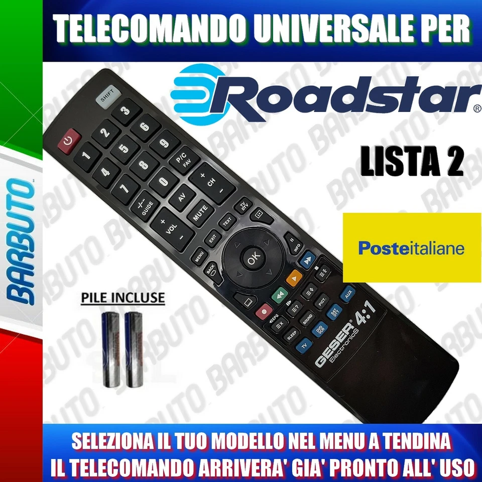 TELECOMANDO UNIVERSALE ROADSTAR , CLICCA SUL TUO MODELLO LO RICEVERAI GIA PRONTO - Immagine 1 di 1