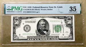1928 $50 FRN ST. LOUIS FR 2100-H [] HA Block [] PMG 35 CVF [] SER# H 00321342 A - Picture 1 of 3