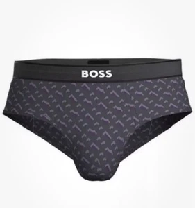 NWT Hugo Boss Mens Hip Brief Cotton Stretch Underwear Purple & Black Geo Large - Picture 1 of 4