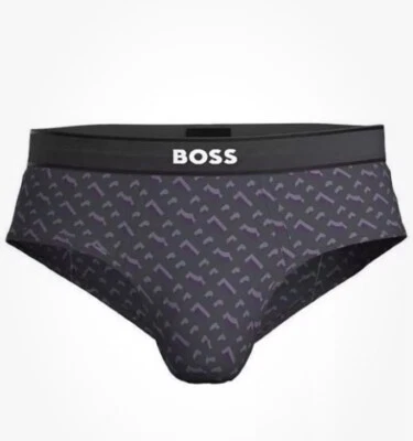 NWT Hugo Boss Mens Hip Brief Cotton Stretch Underwear Purple & Black Geo Large - Image 1 of 4