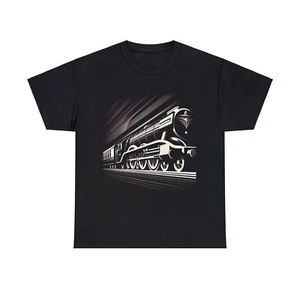 Unisex Adult T Shirt Vintage Steam Locomotive Illustration Art Deco Graphic Tee - Imagen 1 de 21