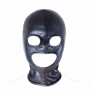 Faux Leather Bondage Fetish Cosplay Hood Mask Zip Back Eyes Mouth Holes Size M - Picture 1 of 4