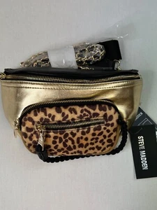 Steve Madden BSummit Convertible Belt-Bag Leopard Double-Chain Pouch Zip Around - Picture 1 of 8