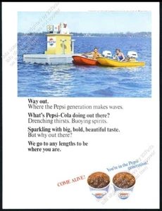 Pepsi Cola Lake 1966 bote fuente de soda flotante foto pull-up anuncio impreso vintage - Imagen 1 de 7