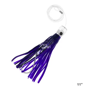 11" Black Purple Fishing cup Trolling Skirt rigged Lure Resin Head big game NEW - Picture 1 of 4