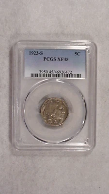 1923 S Buffalo Nickel PCGS XF45 BETTER DATE 5C Coin STARTS AT 99 CENTS! - Image 1 of 4
