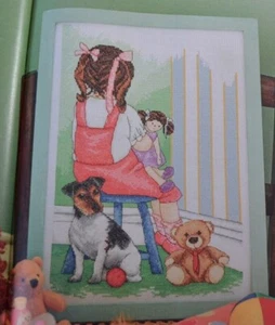 Little Girl In Nursery Corner Time Out With Dog Doll Toys Cross Stitch Chart - Picture 1 of 1