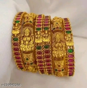 South Indian Jadau Kundan Bangle Golden Multi Festive Jewelry Bridal Kada (6Pcs) - Picture 1 of 5