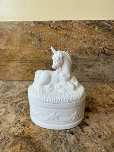 Joyero de cerámica bisque unicornio baratija pintura en U listo para pintar místico - Imagen 1 de 6