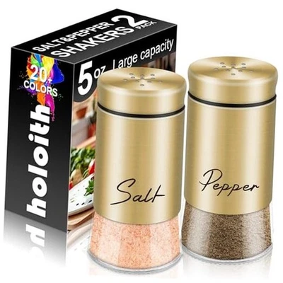 Juego de saleros y pimenteros, decoración moderna de cocina de granja de 5 oz y dorado Foto 1 de 4
