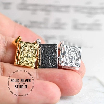 Christian 925 Sterling Silver Lord's Prayer Bible Scripture Pendant Locket Charm - Image 1 of 4