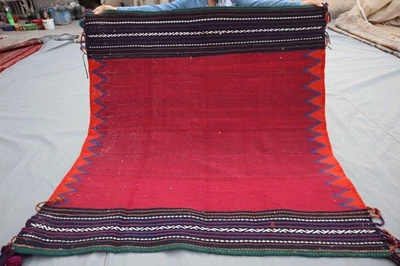 4x6 Bright Afghan Tribal Kilim with Red Centre & Zigzag Orange Borders – Wool - Image 1 of 4