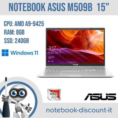 Notebook ASUS M509B  Portatile 15"  Cpu AMD A9-9425  Ram 8Gb  240gb  GRADO A- - Imagen 1 de 4